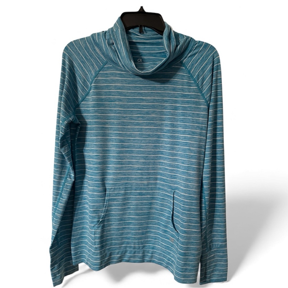 Striped green/ Blue Cowl Neck Pullover gap fit size medium front pockets